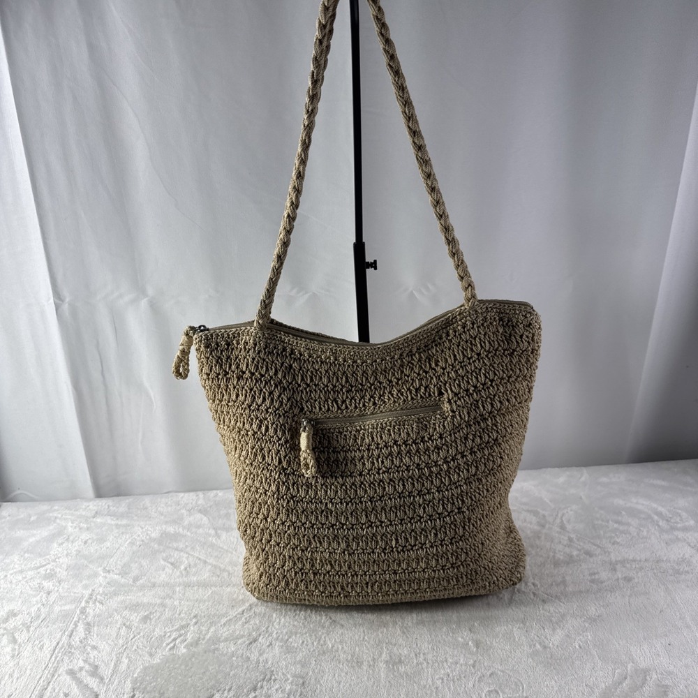 The Sak Crochet Tan Shoulder Bag With Zip Top - Picture 2 of 7